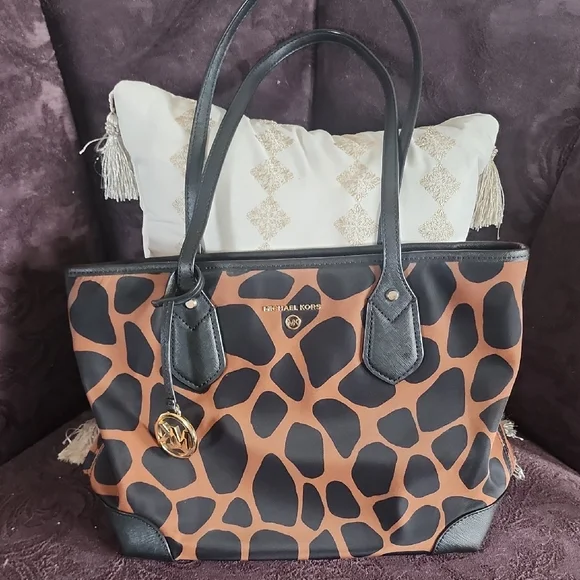 Michael Kors Black and Tan Animal Print Tote - Picture 1 of 6